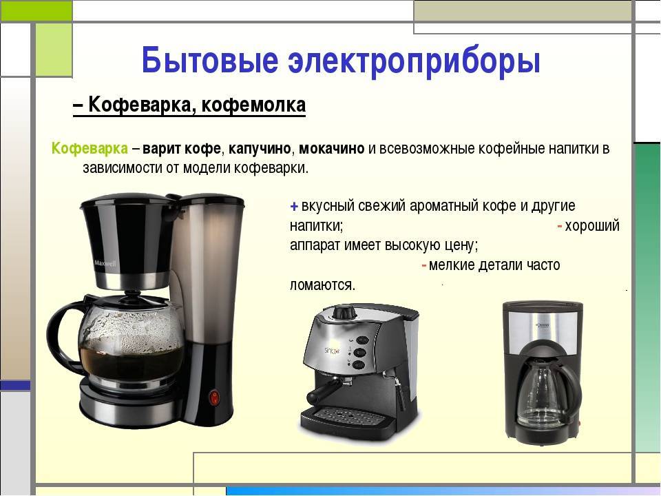 Виды кофеварок для домашнего использования